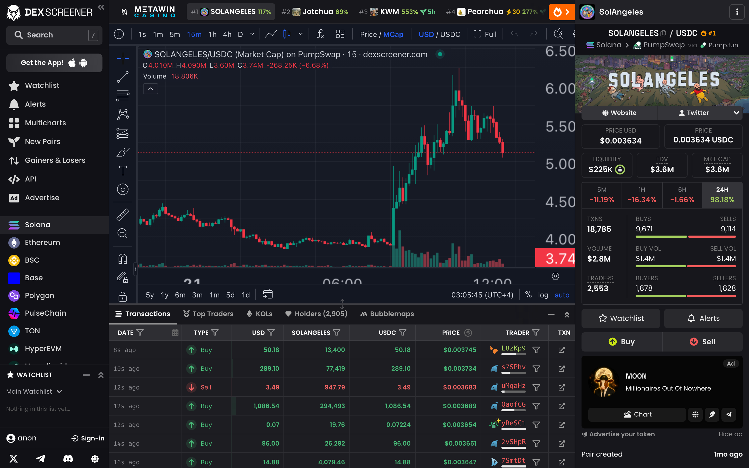 DEX Screener token page